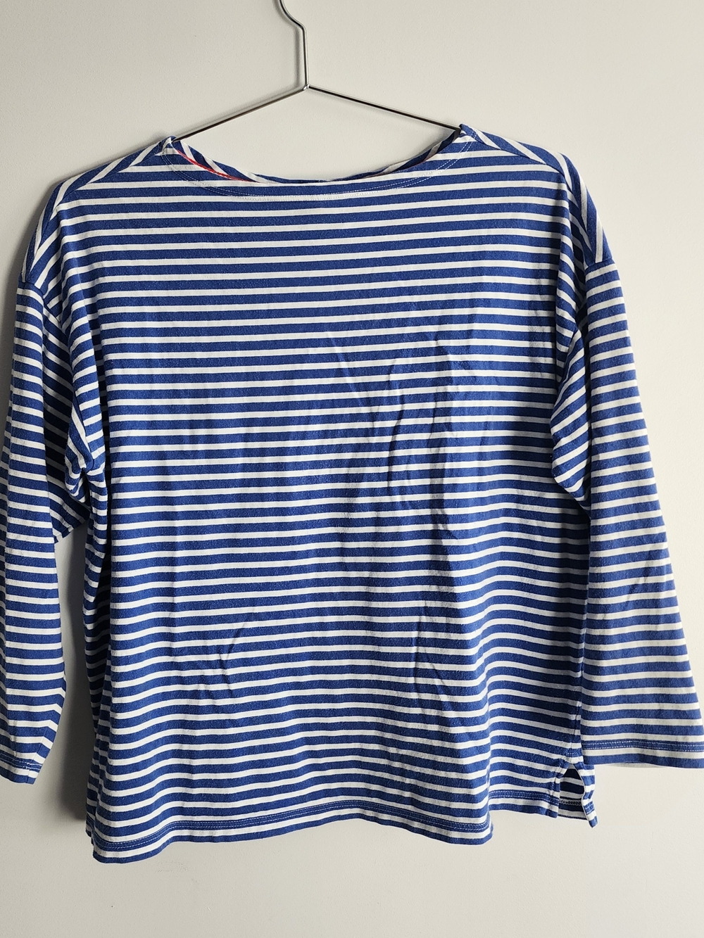 AYR Women's Shirt XS Blue White Striped Boat Neck Pullover 3/4 Sleeve Cotton